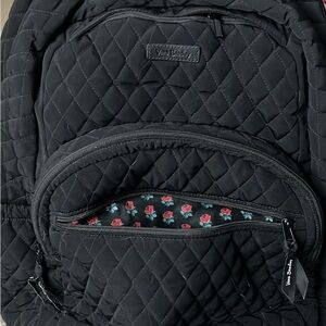 Vera Bradley Black Quilted Backpack with Floral Accent